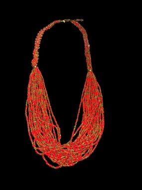 Vintage Red Multi-Strand Beaded Necklace - Women Jewelry